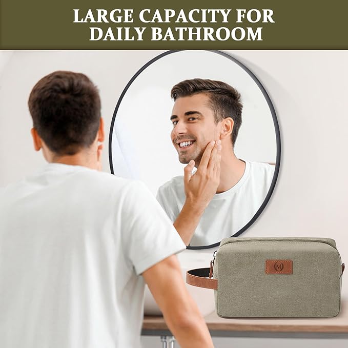 Janhavi Canvas Toiletry Bag for Men Waterproof, Personalized Engraved Initials & Wheat Ear, Toiletry Bag For Shower Caddy, Cruise Ship Essentials, Groomsmen Gifts, Men's Accessories (Olive Green E)