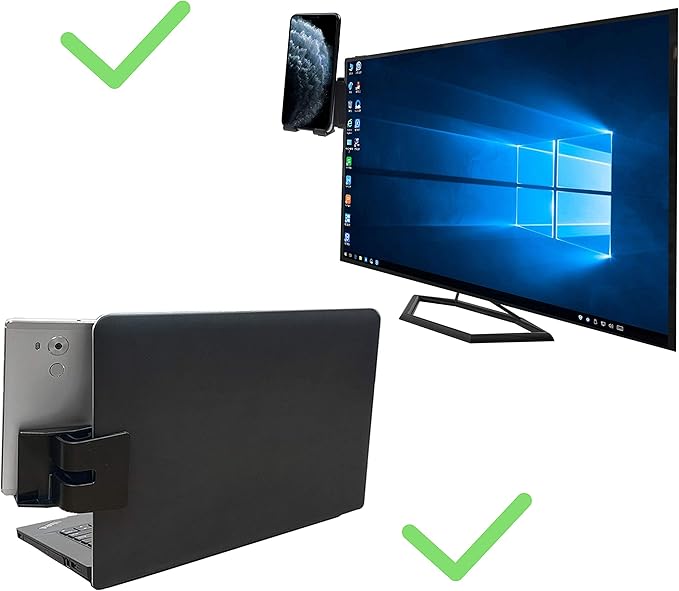 Kare Kind Smartphone Clip-On Holder - Attaches to Monitor and Laptops - Adjustable Mount for Slim or Thick Monitors (up to 25mm) - with A Universal Phone Dock/Stand