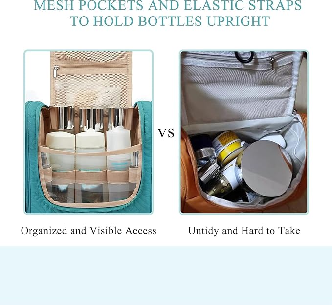 BAGSMART Large Travel Toiletry Bag for Women, Hanging Toiletry Bag with Hook, Travel Cosmetic Makeup Bag Travel Organizer for Accessories, Shampoo, Full Sized Container, Toiletries,Blue-Large