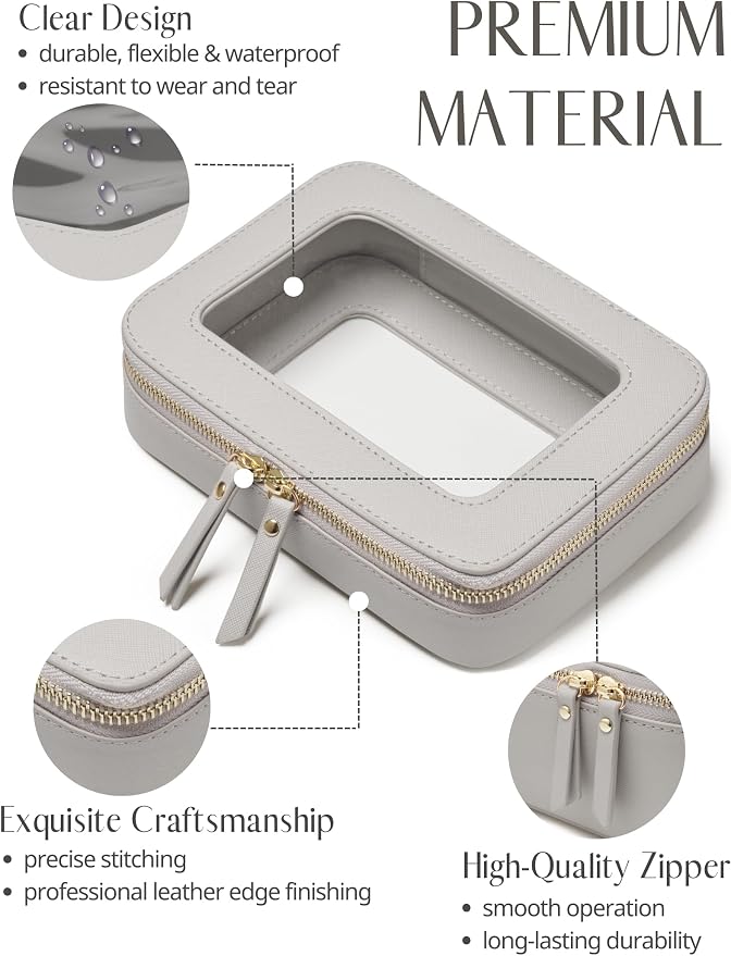 Popvibe Clear Makeup Case Set Toiletry Bag Travel Large Clear Cosmetic Bag with Zipper, Big Make Up Bag Organizer Women Traveling TSA Approved Transparent Bag Car for Essentials, Beige Grey