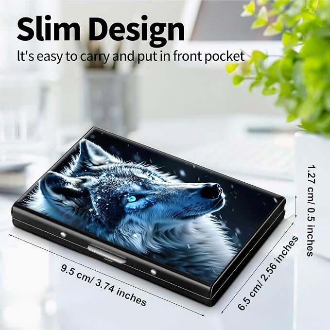 Metal Wallet, Credit Card Holder for Women Men Girls, RFID Blocking Aluminum Wallet Slim Hard Case, Mini Travel Wallet, ID Card Holder Business Card Case,Wolf