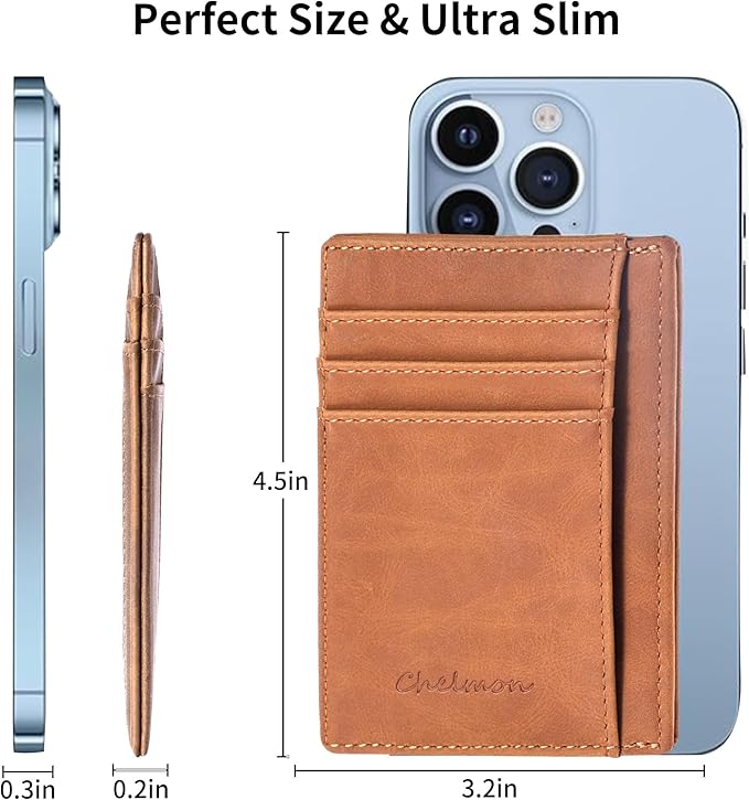 Chelmon Slim Wallet for Men, Minimalist Front Pocket RFID Blocking Credit Card Holder