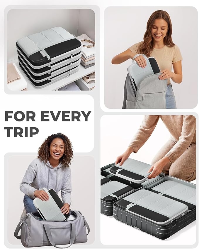 Percover Compression Packing Cubes 6-Piece Set, Packing Cubes Compression for Travel with Multi-Size Organization, Travel Organizer for Carry On & Checked Luggage, Black