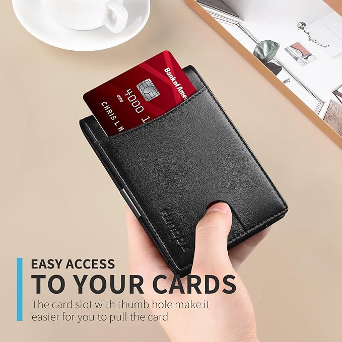 RUNBOX Slim Money Clip Wallets for Men RFID Blocking 11 Card Holder Minimalist Small Leather Bifold Men's Front Pocket Wallet Gift Box
