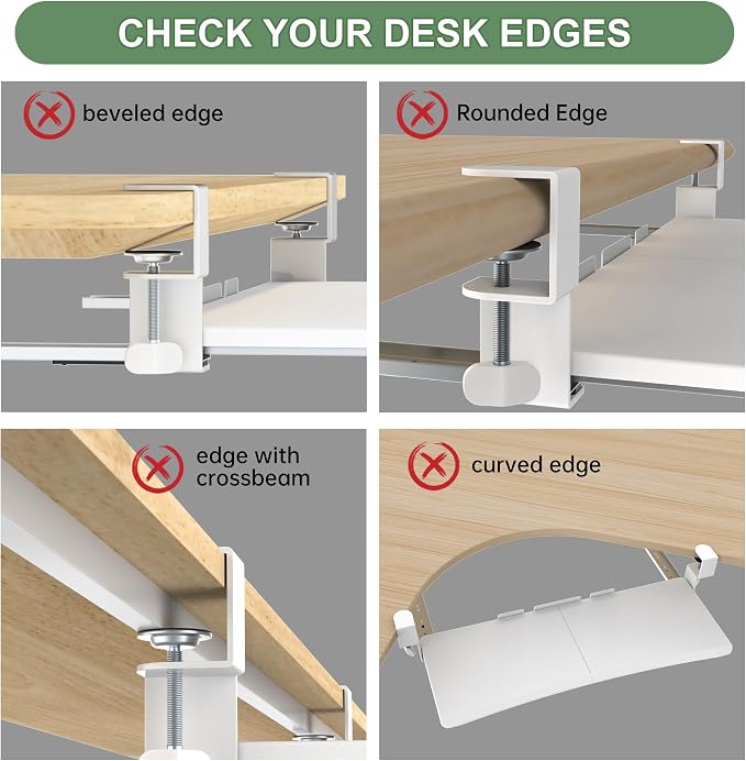 UPGRAVITY Extra Large Keyboard Tray Under Desk - Slide Out with Sturdy C-Clip Mount System, 31.5" (35.8" Including Clamps) x 11.8" Put-Out Keyboard Tray Computer Drawer for Ergonomic Typing, White