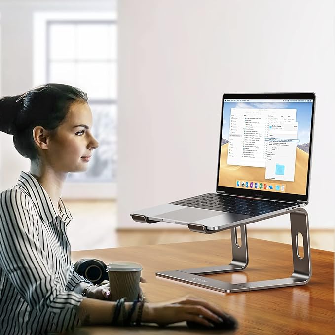 BESIGN LS03 Aluminum Laptop Stand, Ergonomic Detachable Computer Stand, Notebook Holder Compatible with Air, Pro, Dell, HP, Lenovo More 10-15.6" Laptops, Gray