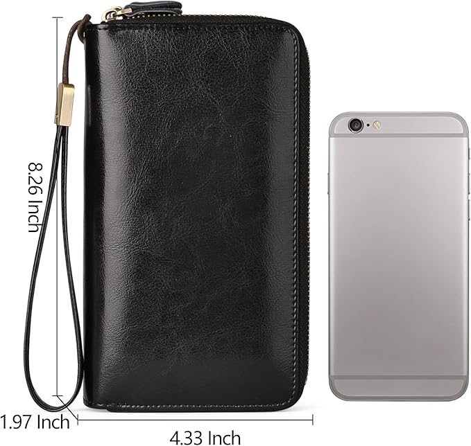 SENDEFN Leather Women Wallet RFID Blocking Zipper Around Phone Holder Clutch Wristlet Large Capacity