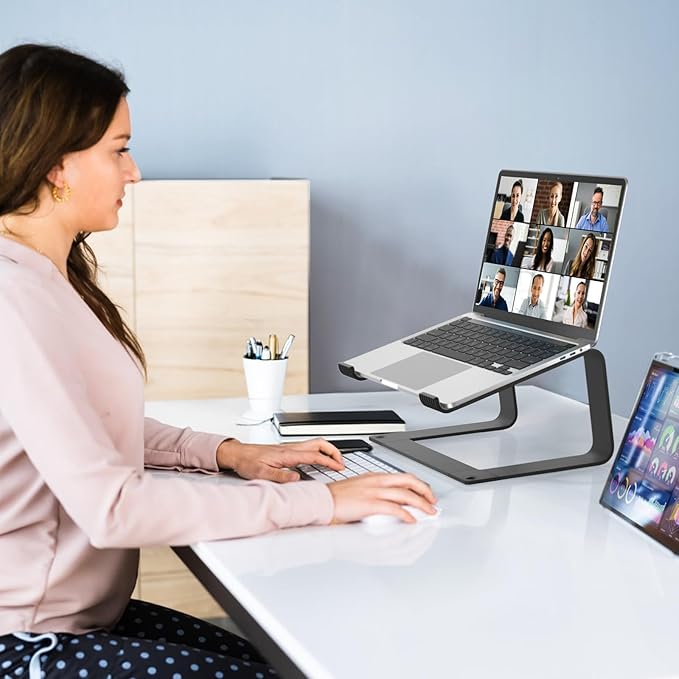 Laptop Stand for Desk Portable Computer Riser Metal Notebook Holder Printer Stand Office Desk Accessories Compatible with MacBook Air, Pro, Dell, HP, Lenovo and All 10-16" Laptops, Black