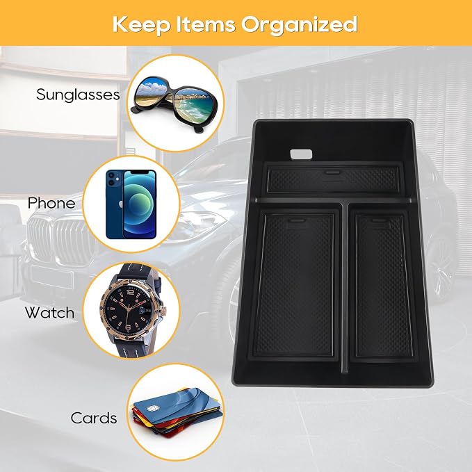 LFOTPP 2023-2025 X5 Center Console Organizer for 2019-2024 2025 X5 G05 X6 G06 X7 G07 Armrest Center Console Organizer Tray Accessories with Coin & Sunglasses Holder Insert Storage Box (Black B Type)