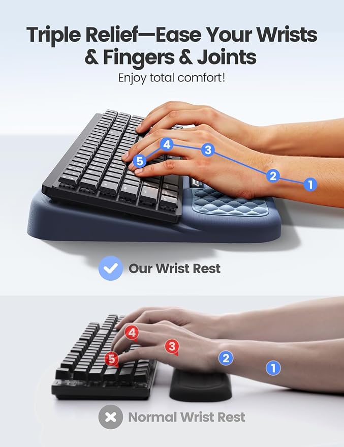 Vaydeer Wrist Rest with Keyboard Stand, Computer Wrist Support Pad, Ergonomic Keyboard Riser Holder Lift Tray with Wrist Pad, Soft Memory Foam Desk Cushion, Palm Hand Typing for Office Home Gift-Black