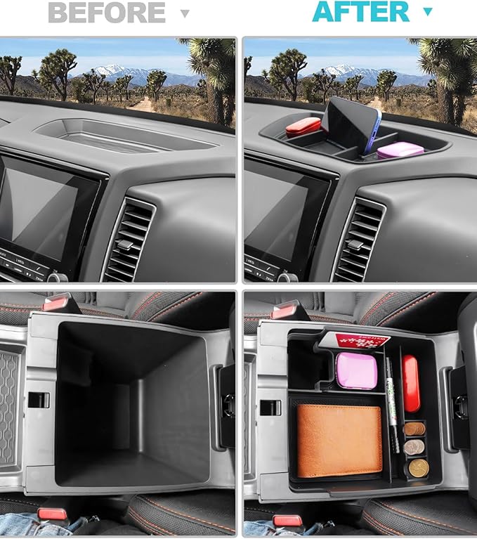 CDEFG 2PCS for 2022 2023 2024 Nissan Frontier Center Console Organizer 2022-2024 Nissan Frontier Truck Dash Organizer Dash Storage Box 2022-2024 Frontier Truck Accessories(Not for 2025)