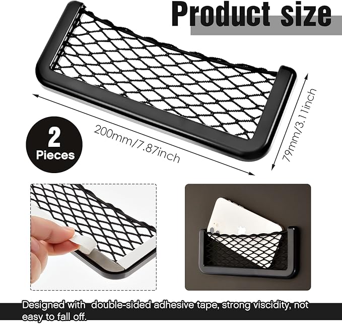 Frienda 2 Pcs Car Storage Net Bag, ABS Plastic Framed Mesh Net Holder, Phone & Cargo Organizer with Screws for Auto, Rv, Boat, Truck Pocket Storage (8 x 3 Inch)