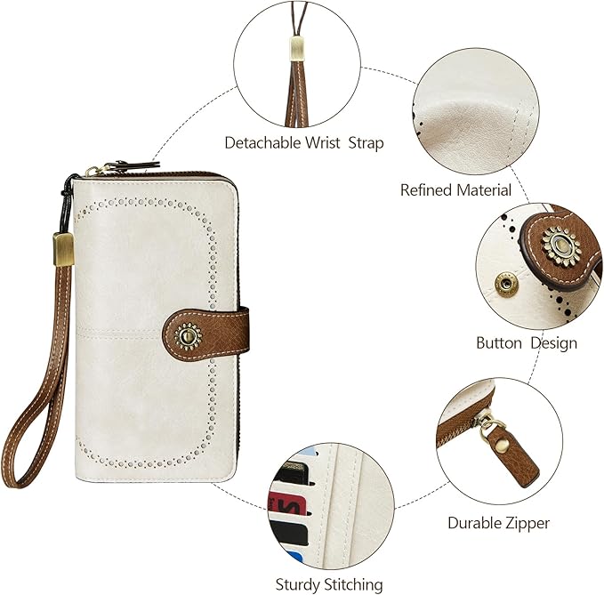 TFKGS Wallet for Women RFID Blocking Leather Large Capacity Card Holder Ladies Phone Clutch Travel Long Purse Wristlet | RFID Blocking, Leather, Large Capacity, Ladies, Travel