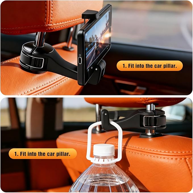 Hidden car purse hook and phone holder purse hook holder for car seat back hooks Automotive seat back organizer headrest hooks for bags (Blue, 2)