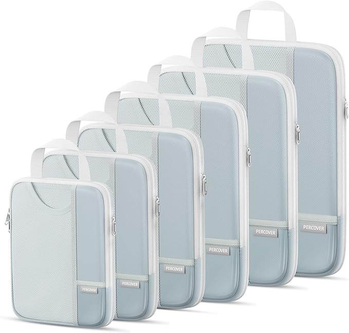 Percover Compression Packing Cubes 6-Piece Set, Packing Cubes Compression for Travel with Multi-Size Organization, Travel Organizer for Carry On & Checked Luggage, Slate Blue