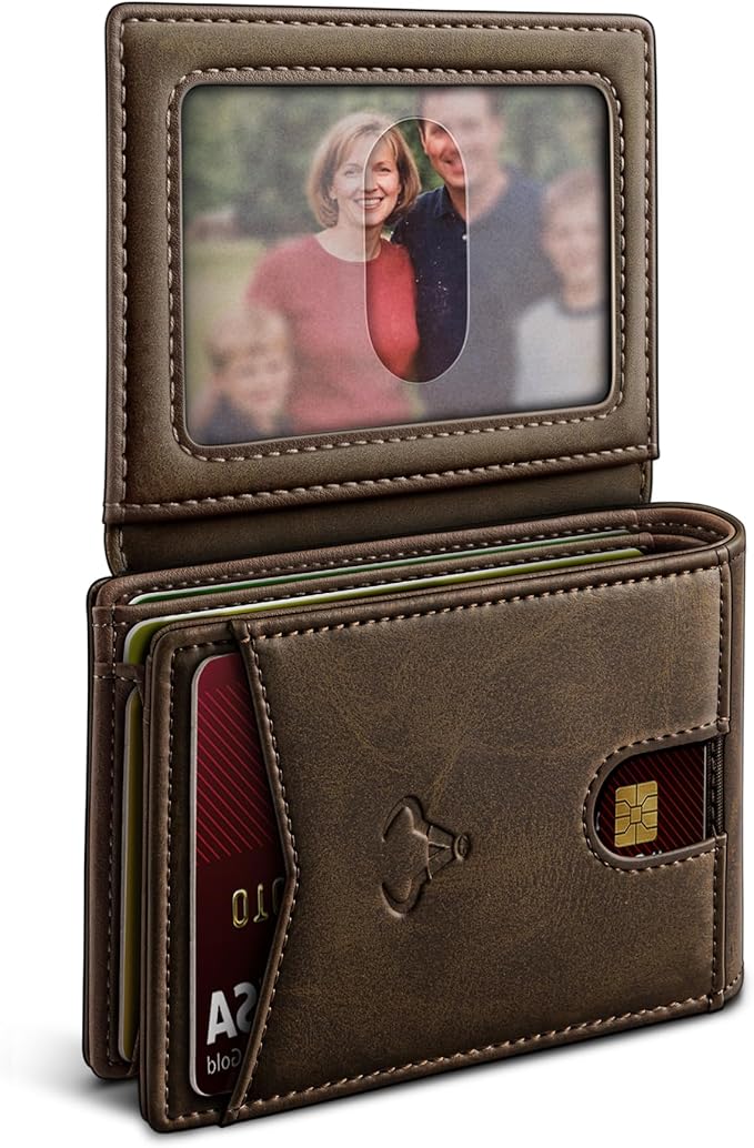 BULLIANT Men Wallet, Slim Leather Wallet Front Pocket Card Holder Gift For Men 11 Slots RFID Blocking