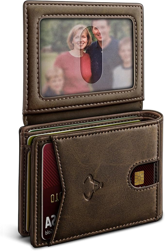 BULLIANT Men Wallet, Slim Leather Wallet Front Pocket Card Holder Gift For Men 11 Slots RFID Blocking