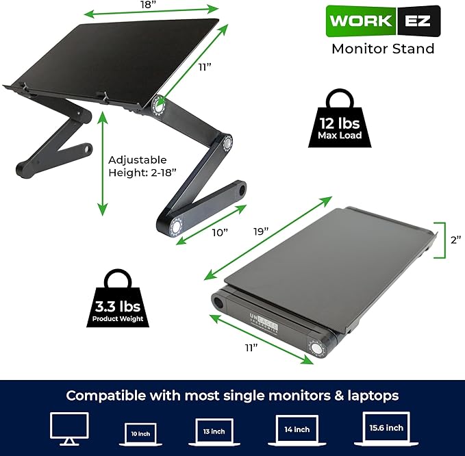 WorkEZ Monitor Stand, Single Mount Height Adjustable Monitor Riser for Desk, Ergonomic Desktop Computer Stand