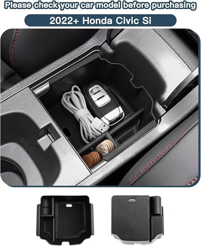 2022-2026 Civic Si Center Console Organizer for 2026 Honda Civic Si Accessories ABS Armrest Console Glover Tray Compatible with 2022 2023 2024 2025 2026 Honda Civic Si & Civic Type-R(Only for Manual)