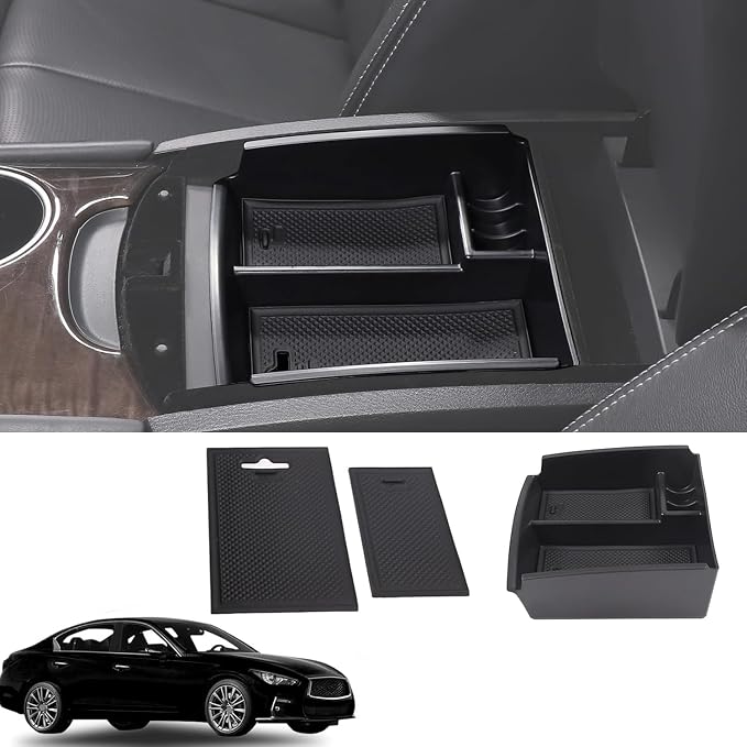 Gah Q50 Car Armrest Box compatible with Infiniti Q50 2014 2015 2016 2017 2018 2019 2020 2021 Central Secondary Q50L Storage Glove Container Insertion Tray Organizer