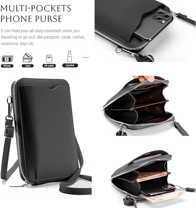 DOB SECHS Leather Passport Wallet Crossbody Phone Bag, RFID Blocking Passport Holder Credit Cards Case for Women