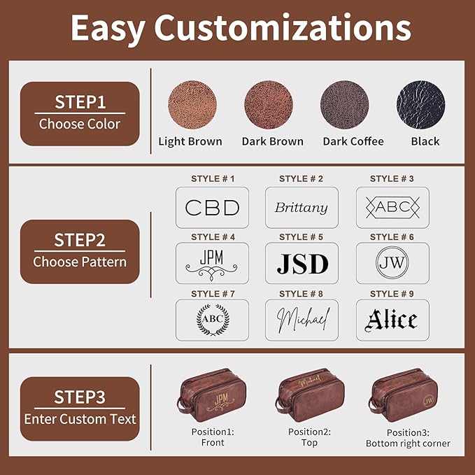 Personalized Leather Toiletry Bag for Men, Large Capacity Toiletry Travel Bag, PU Leather Waterproof Shaving Bag, Travel Essentials Customized Gifts for Husband, Groomsmen, Father's Day (Style 5)