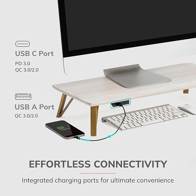 Anji Mountain Monitor Stand - Desktop Organizer & Laptop Riser, Ergonomic Monitor Riser, Space-Saving Monitor Stand for Desk, Durable Construction, Easy Assembly, Ideal for Home & Office,White Wash