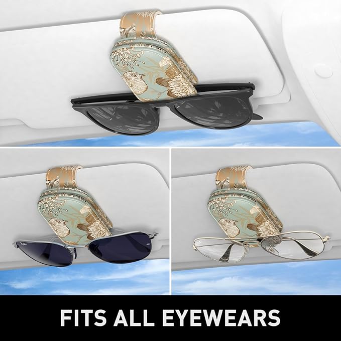 Sunglasses Holder for Car Visor, Magnetic Leather Car Sunglass Holder, Car Sun Visor Glasses Hanger Clip, Car Interior Accessories for Women Men, Fits All Size Eyeglasses
