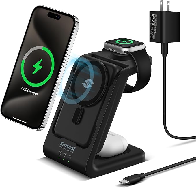 Smtcsl 3 in 1 Wireless Charging Station: 10000mAh Removable Power Bank Charger Stand for Phone/Watch/Air Pods - Portable Magnetic Battery Pack for Air 17 16 15 14 13 12 Series
