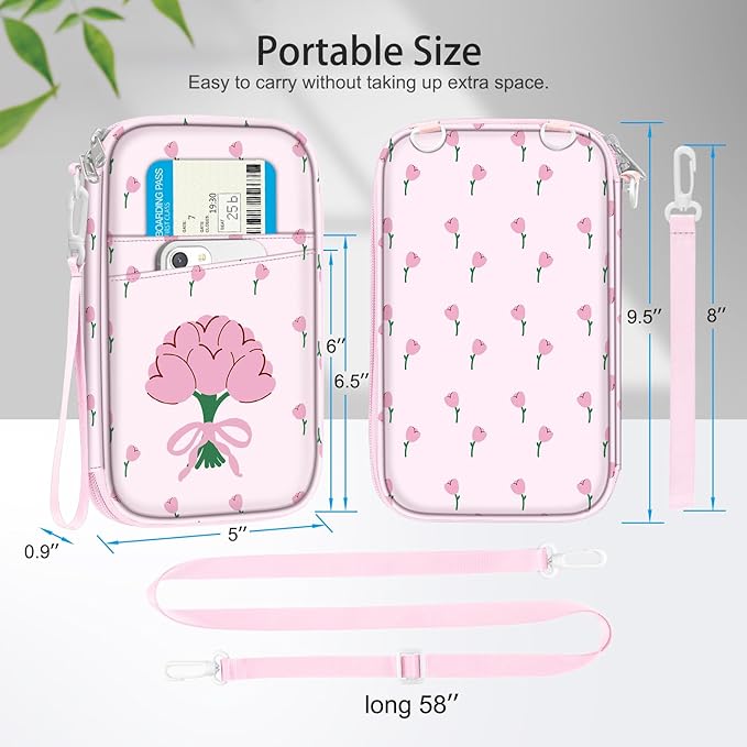 FINTIE Family Passport Holder for Travel, 6 People Big Capacity RFID Blocking Travel Document Organizer Clutch Bag with Pen Holder Keychain Credit Cards Case Cover for Women Men, Tulip