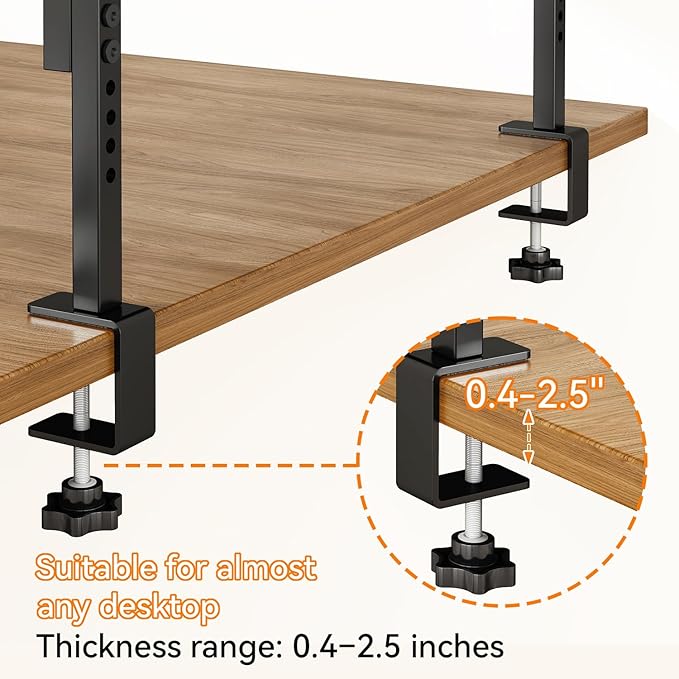 IBUYKE Clamp on Desk Shelf, 22.8” Large Desk Extender Shelves,Tool-Free Flexible Repositioning and Adjustable 2-Tier Storage Shelves for Desktop Accessories Below Desk TMZ010B