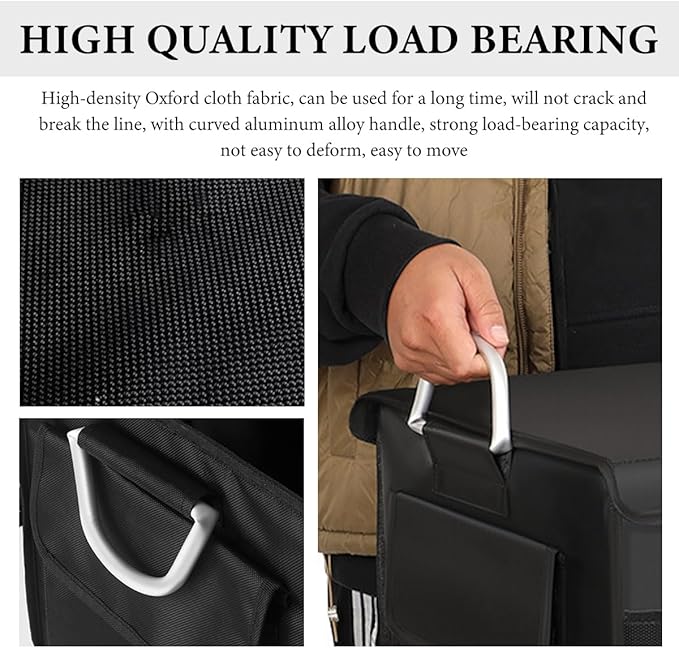 Trunk Organizer with Lid, 28L Collapsible Cargo Organizer with Aluminum Handles & Reflective Strip, Multi-Purpose Waterproof Oxford Storage Box for Cars Trucks SUVs Minivans (Black)