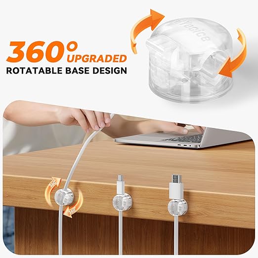 12 Pack Locking Spring Cable Clips, Rotatable Cord Organizer with Secure Lock Design, Adhesive Cord Holder for Desk Home Office Car Wall Charger Cable Management, Clear