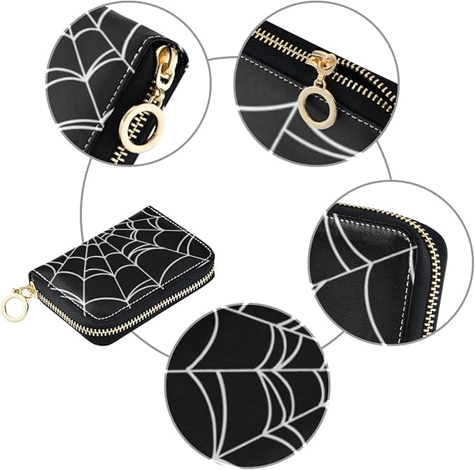 Spider Web RFID Credit Card Holder Wallets Accordion for Women Leather Zipper Card Case Accordion Wallet for Ladies Girls