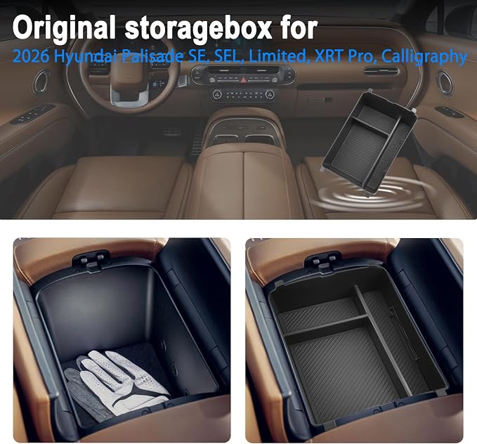 SHAOHAO for 2026 Hyundai Palisade Center Console Organizer Fit for 2026 Hyundai Palisade Accessories Console Tray, 2026 Palisade LX3 Upper Middle Console Armrest Stoage Box (Only for 7-Seat)
