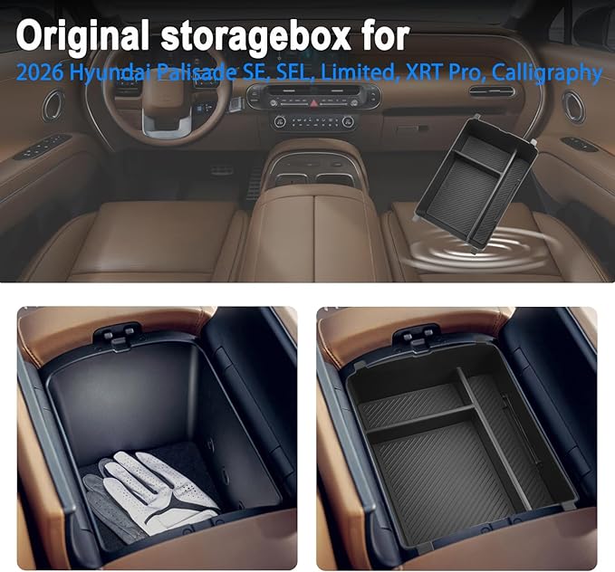 SHAOHAO 2 Pcs for 2026 Hyundai Palisade Center Console Organizer for 2026 Hyundai Palisade Accessories Console Tray Double Space 2026 Palisade LX3 Middle Console Armrest Stoage Box (Only for 7-Seat)
