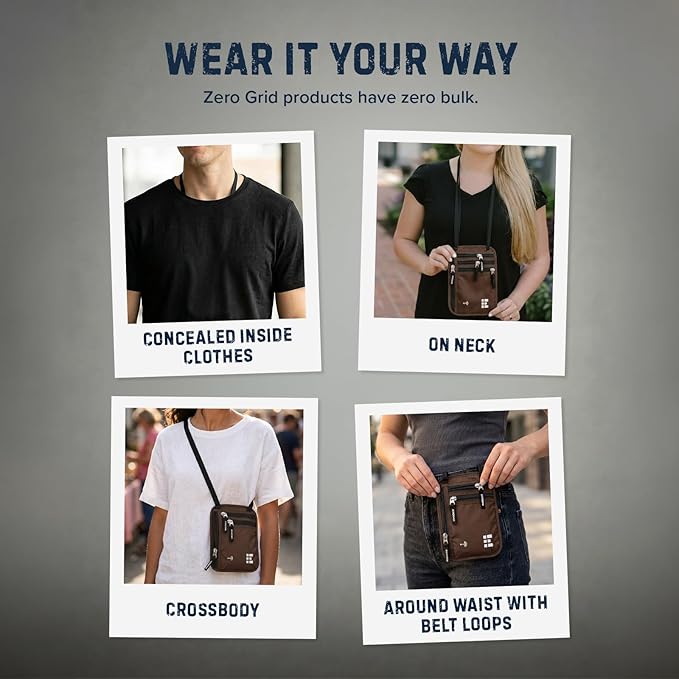 Neck Wallet for Travel & Passport Holder with RFID Blocking - Slim & Easy to Conceal Nylon Travel Pouch for men & women - Holds Phone, Cash, Cards, Keys - Sweat & Water Resistant - Large - Brown