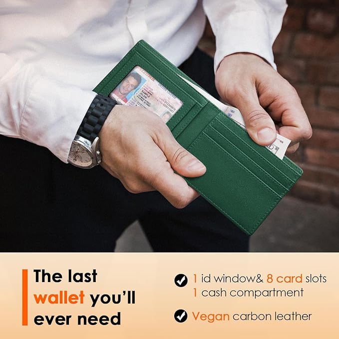 RUNBOX Wallet for Men Slim Leather Bifold RFID Blocking Minimalist Front Pocket Design with Gift Box