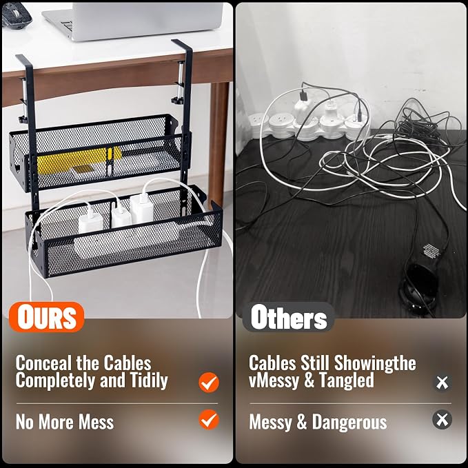 Mesh Desk Organizer and Clamp-on Swivel Pencil Drawer, Extra Sturdy C-Clamp Mount System and Easy to Install (Black)