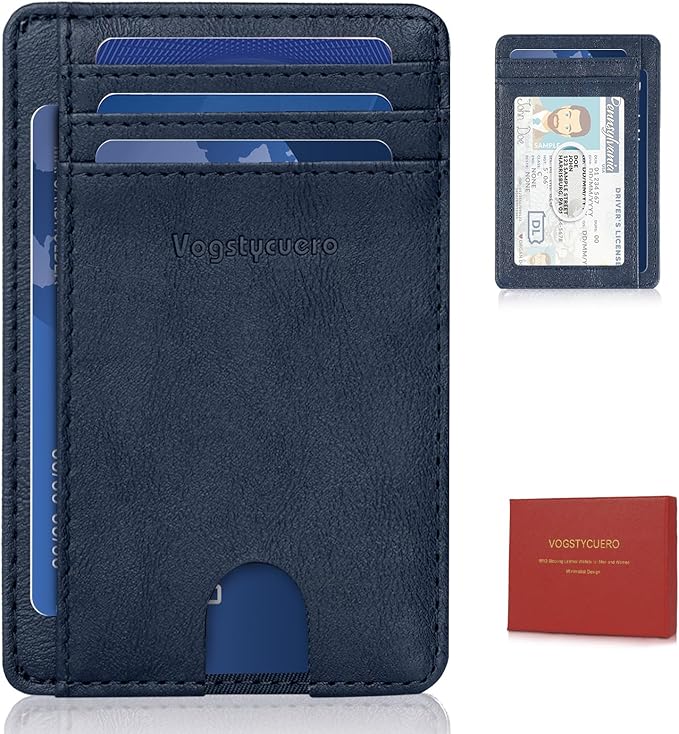 Front pocket thin wallet for Men Women RFID Blocking Credit Card Holder Card Cases Slim Minimalist wallet with Gift Box (1, Alaska Blue)