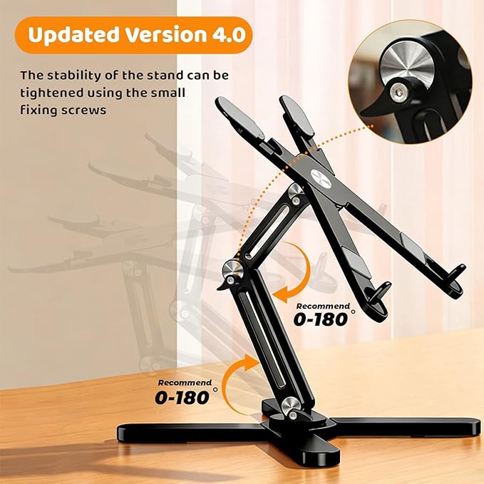 Moallia N86 360 Rotating Laptop Stand, Adjustable Height & Angle, Ergonomic Metal Riser for Desk Collaborative Work, Fully Foldable for Easy Storage, Fits All MacBook & Laptops up to 16 inches, Black