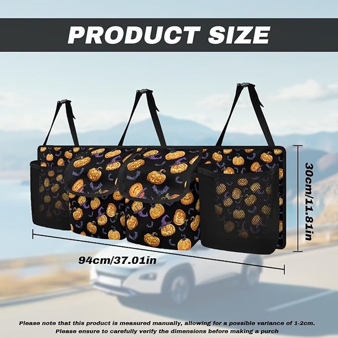 Halloween Pumpkins Car Trunk Organizer for Women Men Car Back Seat Hanging Storage Bag Collapsible Auto Cargo Bag with 4 Large Pockets Auto Interior Accessories