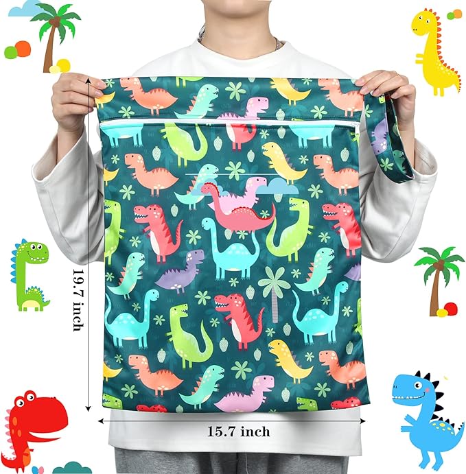 Shappy 2 Pack Large Travel Laundry Bags, Large Wet Dry Waterproof Dirty Clothes Bag for Suitcase, Swimsuit Beach Gym College Dorm Wet Bag(Dinosaur Style)