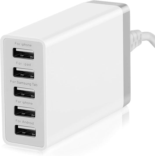 Desktop 5 Port USB Wall Charger 40W 8A, USB Hub Charging Station for Multiple Devices, Protable Multi Port USB Charger for Cell Phone, Tablet, Android Smart Phone and More
