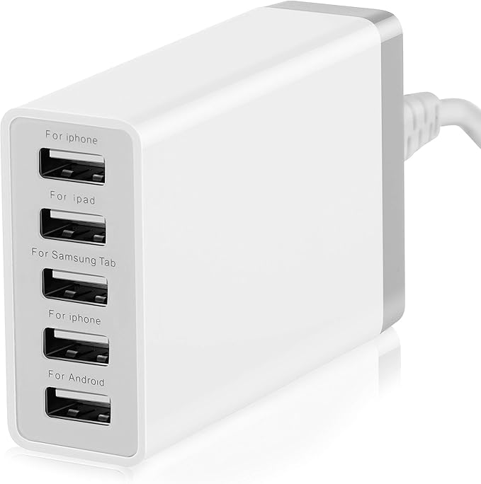 Pezin & Hulin 5 Port USB Wall Charger, 45W, Compatible with Tablet, Phone, Cell Devices