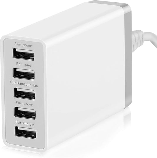 Pezin & Hulin 5 Port USB Wall Charger, 45W, Compatible with Tablet, Phone, Cell Devices