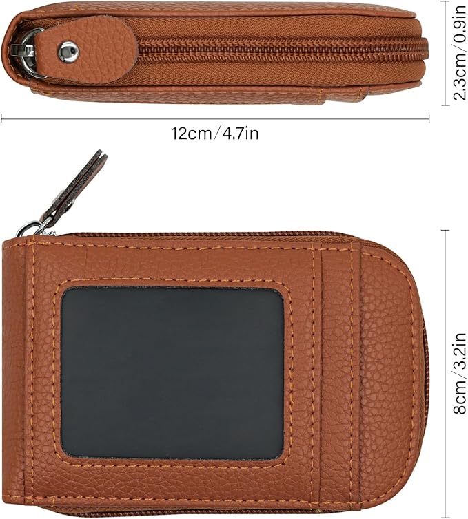 DKER Genuine Leather Mini Credit Card Case Organizer Compact Wallet with ID Window for Men And Women - 2 Pack Black+Brown