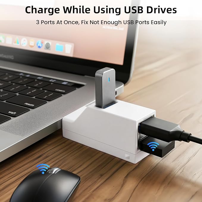 3 Ports USB-Adapter, USB Hub with 3.0 and Double 2.0 USB-Adapter, Portable USB Splitter 1 in 3 Out for U Disk，Keyborad, Mouse，Mobile Hard Disk, etc (White)