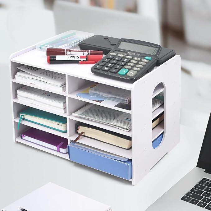 SONGWAY Desktop Mail Sorter Organizer - Small File Storage with 8 Compartments, Desk Bill Organizer, Journal Size Paper Storage Rack for Home Office