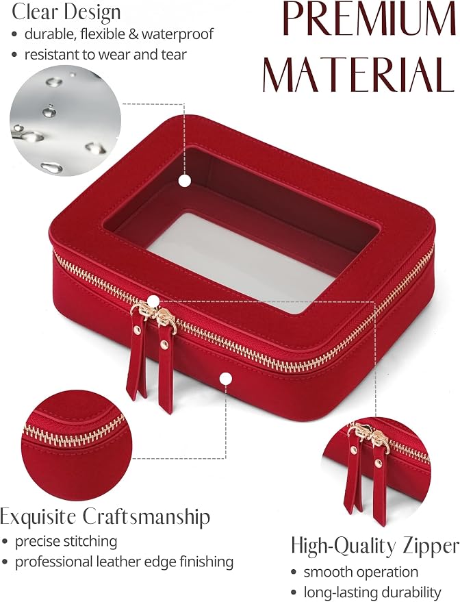Popvibe Clear Makeup Bag Travel Cosmetic Case Toiletry Bag with Zipper, Red, Medium